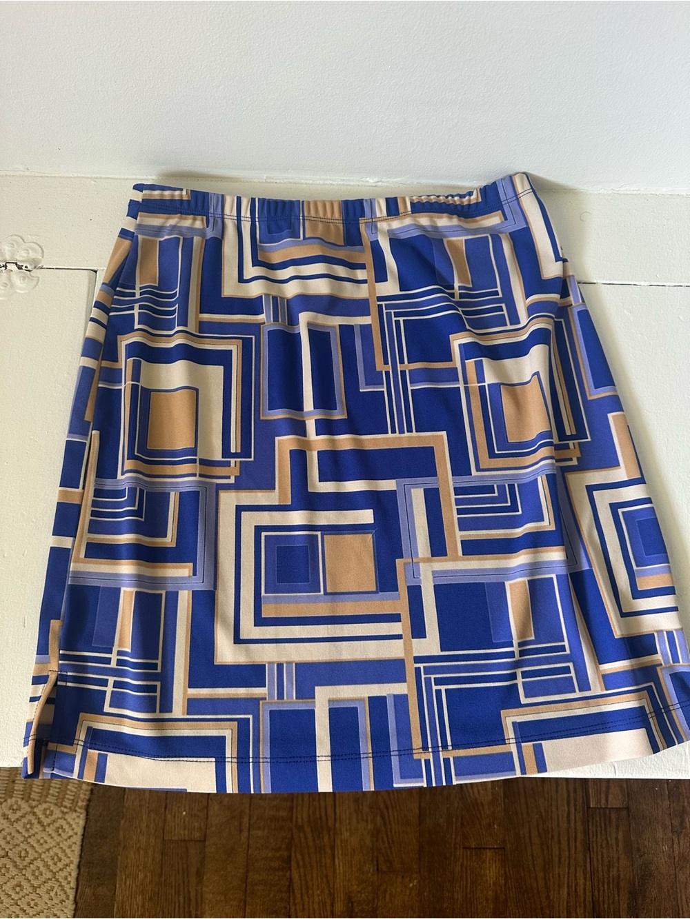 Vintage Blue and Tan Geometric A-Line Skirt